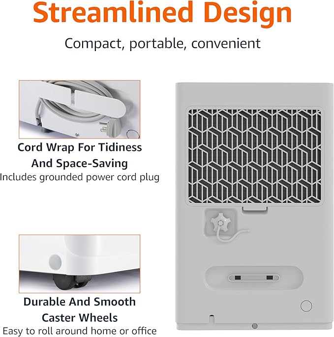 Amazon Basics Dehumidifier with Drain Pump, 50-Pint, Energy Star Certified, for Basement, Bathroom and Other Rooms Up to 4000 SFT, with Timer, auto-defrost, Overflow Protection, White