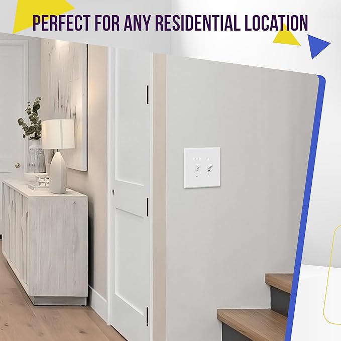 ENERLITES Jumbo Double Toggle Switch Cover, Large Two Gang Light Switch Wall Plate, Gloss Finish, Oversized 2-Gang 5.5" x 5.5", Polycarbonate Thermoplastic, UL Listed, 8812O-W-5PCS, White, 5 Pack
