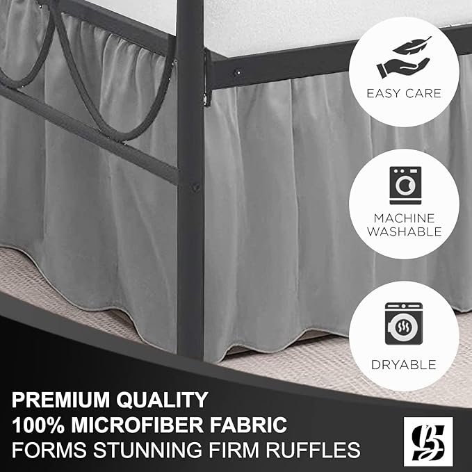 SKY BEDDINGS - Full Size Ruffled Bed Skirt with Split Corners - 18 Inch Drop Dust Ruffle Bed Skirt with Platform Three Sided Coverage - 100% Microfiber, Light Grey