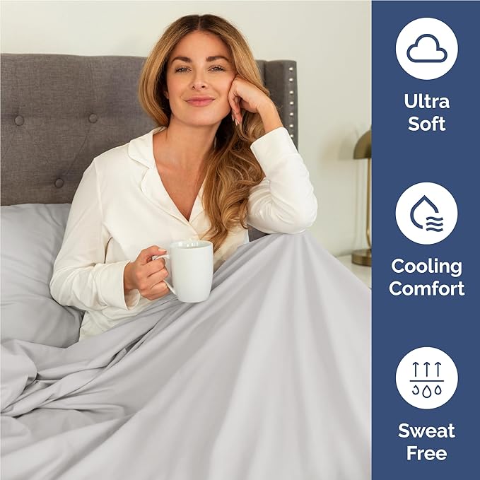 Twin XL 4 Piece Sheet Set - Cooling & Breathable - Hotel Luxury Bedding, Includes Fitted Sheet for Women, Men, Kids and Teens - 1 Flat, 1 Fitted Sheet, 2 Pillowcases with Deep Pockets - French Grey