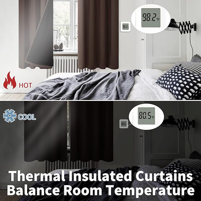 BGment Thermal Insulated 100% Blackout Curtains for Bedroom with Black Liner, Double Layer Full Room Darkening Noise Reducing Rod Pocket Curtain (52 x 54 Inch, Brown, 2 Panels)