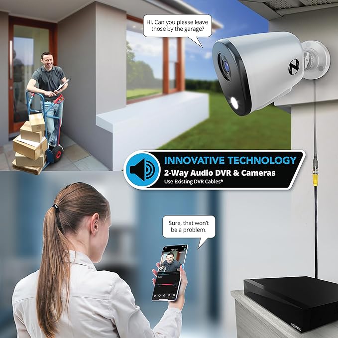 Night Owl 2-Way Audio 12 Channel DVR Video Home Security Camera System with (4) Wired 4K HD Indoor/Outdoor Deterrence Cameras and 2TB Hard Drive (Add up to 4 Wi-Fi Cameras) (4 Camera)