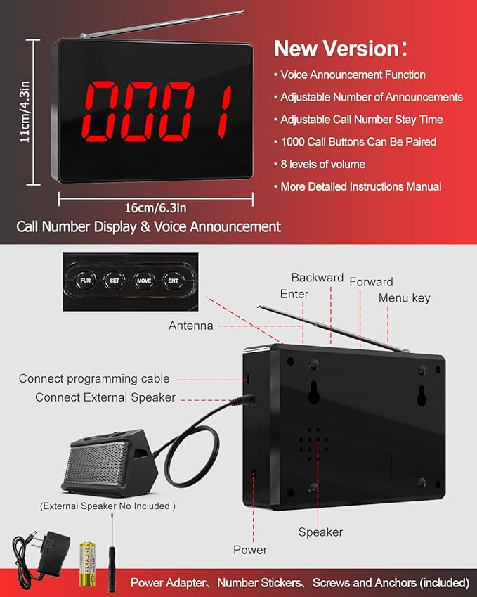 CallToU Wireless Calling System Customers Patient Pager System 1 Display Receiver Only（Need to Be Paired with Transmitter to Work）