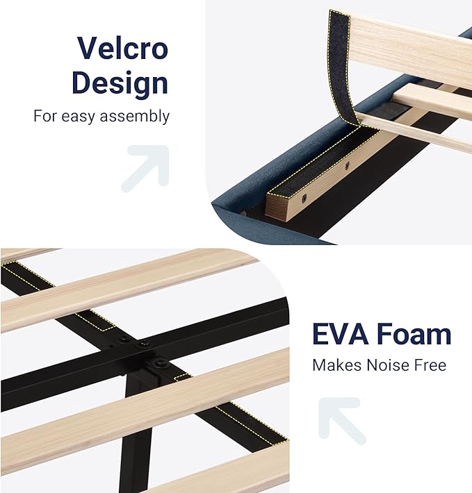 Allewie Full Size Platform Bed Frame with Fabric Upholstered Headboard and Wooden Slats Support, Fully Upholstered Mattress Foundation/No Box Spring Needed/Easy Assembly, Navy Blue