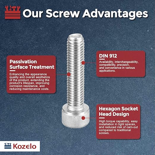 Kozelo 8pcs Socket Head Cap Screws - [M10-1.5 x 50mm] 304 Stainless Steel Allen Socket Drive for Electrical Motor 3D Printing Fan Engine Replacement Use, Silver