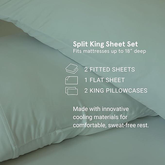 SHEEX - Original Performance Sheets Set (Split King) Navy - Cooling Sheets - Moisture Wicking - 1 Flat Cooling Sheet, 1 Fitted Cooling Sheet, 2 King Pillow Covers - Wrinkle Free - Sleep Aid