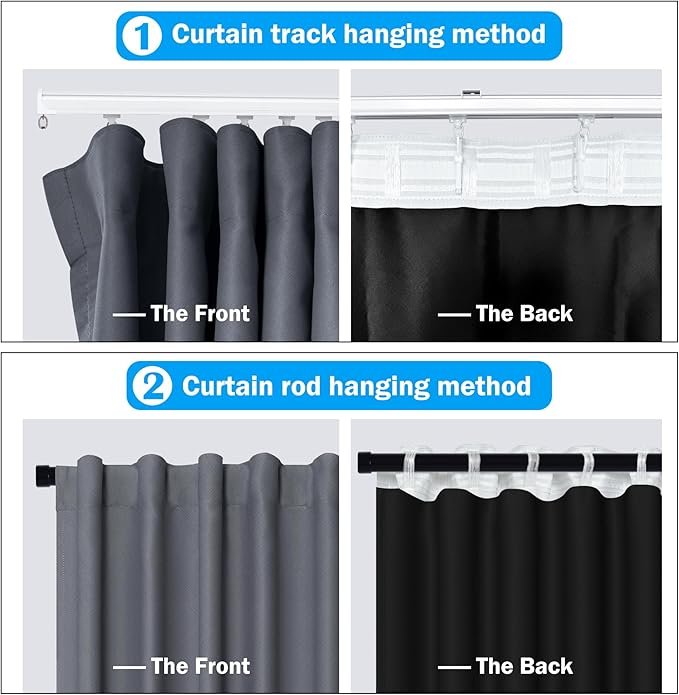 Room Divider Curtains Total Blackout Privacy Curtain Panel Room Thermal Insulated Noise Reduction Curtains for Bedroom Window Living Room Ceiling Track Curtain W 10 ft × H 7 ft Dark-Grey