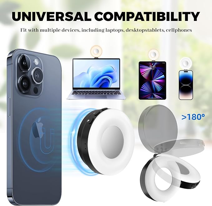 Selfie Light, Selfie Light for iPhone, Portable Phone Ring Light for Video Recording, Adjusted 4 Modes, Rechargeable Fill Light for Selfies, Photography, Makeup, Vlogs, TikTok, Video（Black）