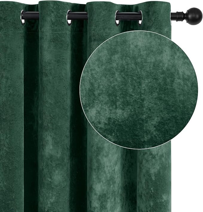 SMILETIME Forest Green Crushed Velvet Curtains 52x90 inch Luxurious Thermal Insulated Soundproof Drapes for Living Room Bedroom Office Soft and Durable Light-Filtering Window Treatments, 2 Panels