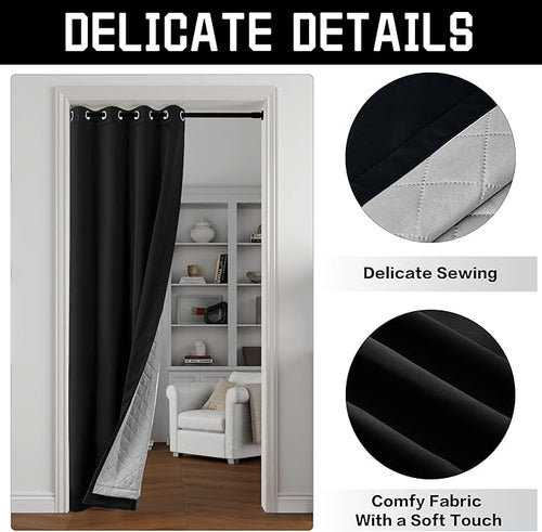 3-in-1 Blackout Curtains Soundproof Noise Reduction Curtains Black Thermal Insulated Drapes for Winter Room Divider Grommet Curtains for Living Room Bedroom (1 Panel, Black, 50" x 108")