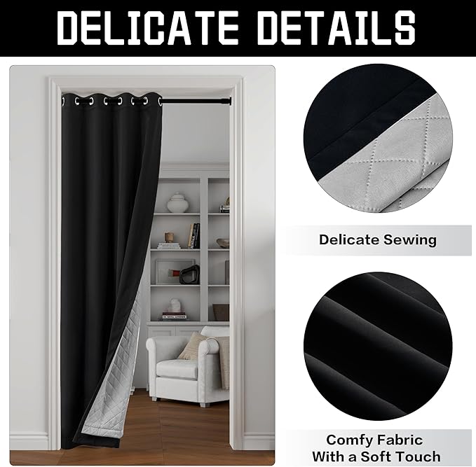 Extra Long Blackout Soundproof Curtains Thermal Insulation Drapes with 3-in-1 Layer Light Blocking Heat Insulating for Bedroom Living Room (1 Panel, Black, 50" x 120")