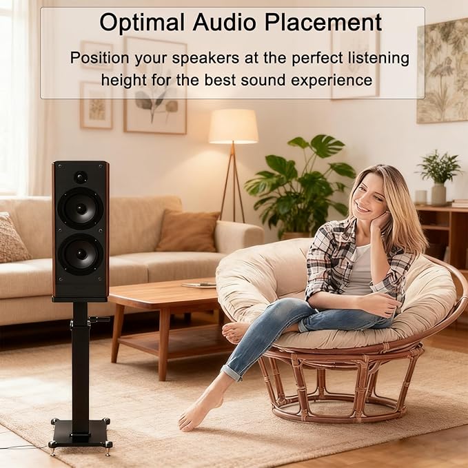 29.5-43.3in Height Adjustable Speaker Stands Pair up to 110lbs, Heavy Duty Bookshelf Speaker Stand Bookshelf Speaker Stand, Holds Bookshelf & Satellite Speaker Large Speaker (White)
