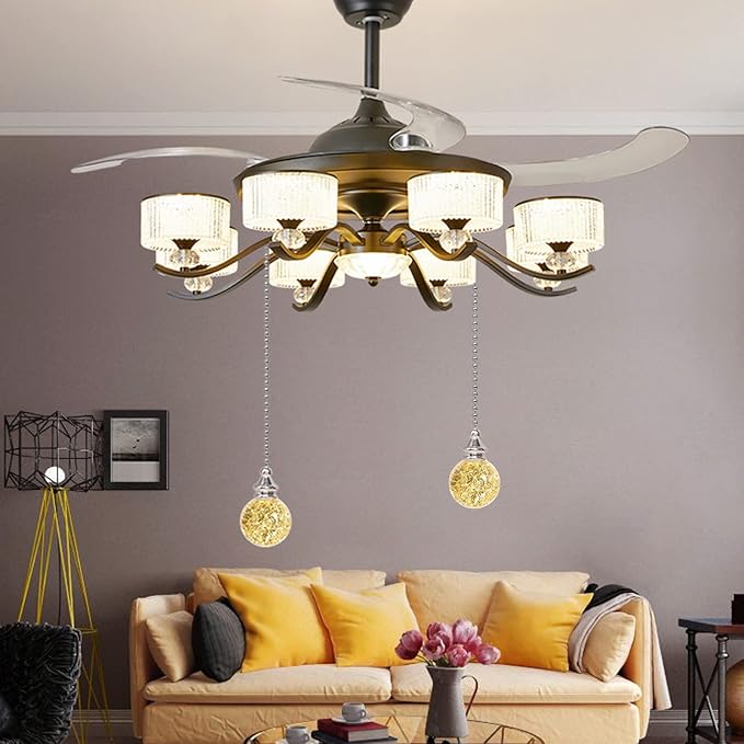 2PCS Yellow Pull Chain Crystal Glass Ice Cracked Ball Pull Chain for Ceiling Fan Light Decoration 50cm Extension Chain