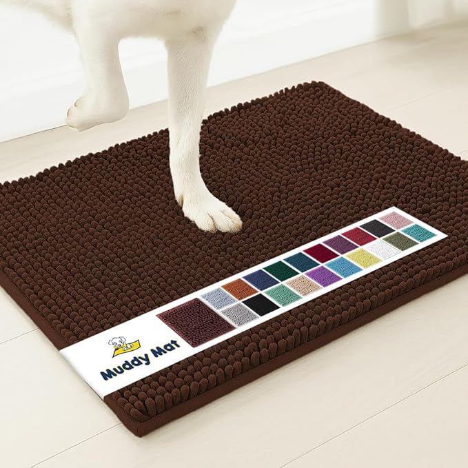 Muddy Mat® Shown on TV – Super Absorbent Microfiber Dog Door Mat for Muddy Paws, Non-Slip Washable Pet Rug, Quick Dry Chenille Entryway Carpet, Machine Washable Indoor Outdoor mat, Brown 28"x18"