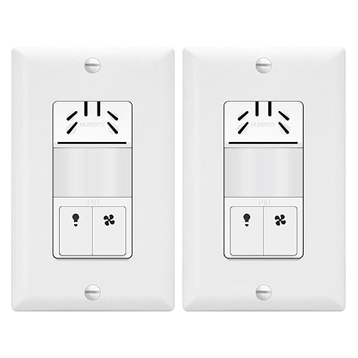 TOPGREENER Dual Tech Humidity Sensor Switch, Infrared PIR Motion & Air Moisture Detection, Bathroom Fan & Light Control, Adjustable Timing, Neutral Wire Required, UL Listed, TDHOS5-2PCS, White 2 Pack