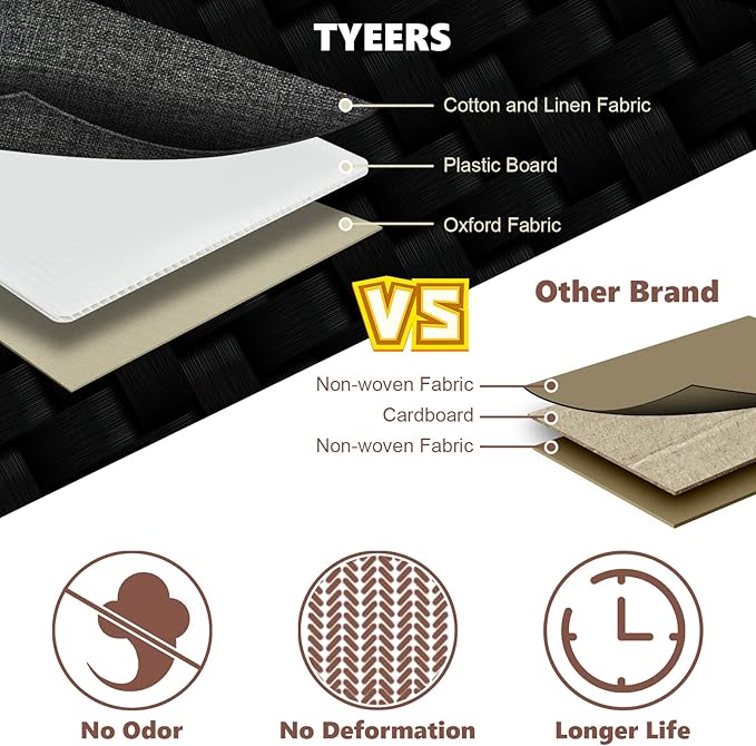 TYEERS Extra Large Collapsible Storage Bins with Lids and Compartments, Washable, Fabric Storage Boxes, 21.7x13x11.8 inches, 2 Pack, Black