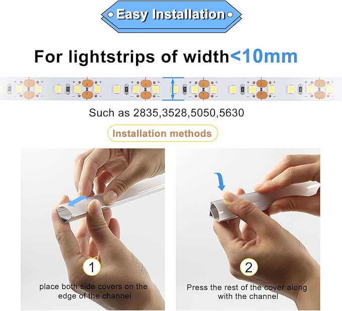 VST 10pack 3.3ft LED Channel, V Shape Led Diffuser Channel, LED Aluminum Channel System with Milky Cover, End Caps and Mounting Clips, Aluminum Profile for LED Strip Light Very Easy Installation