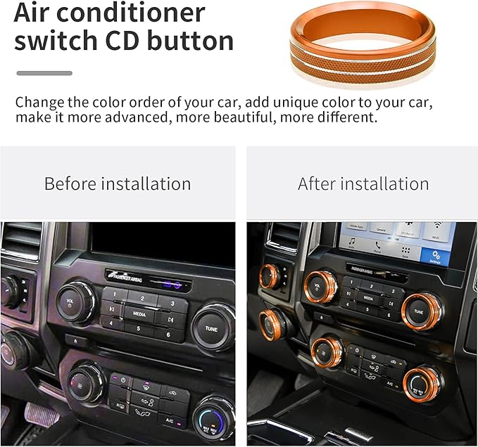 Knob Cover for F150 AC Climate Control Switch/Trailer/4WD/VOL/Tune Button Interior Center Console Trim Accessories Compatible with Ford F150 XLT 2016 2017 2018 2019 (Orange 6 Pcs)