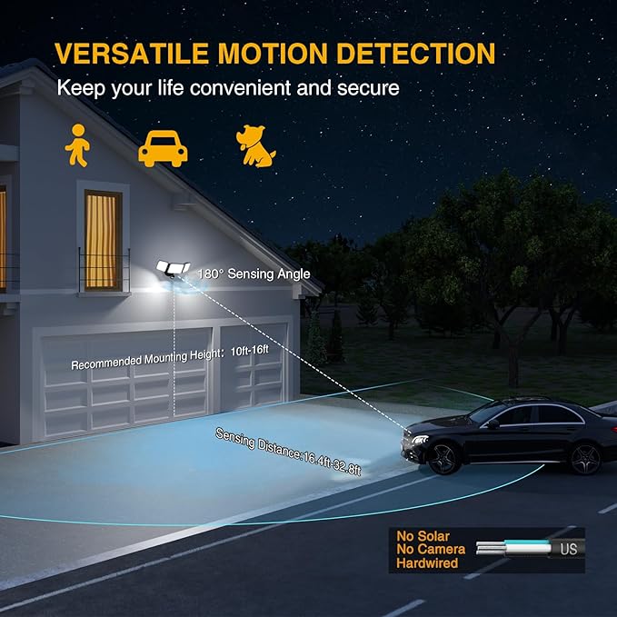 Onforu 100W LED Security Lights Motion Sensor Light Outdoor, 9000lm Super Bright Flood Light Motion Detector with 3 Head, IP65 Waterproof Exterior Floodlight, 6000K Wall Light for Entryway, Garage