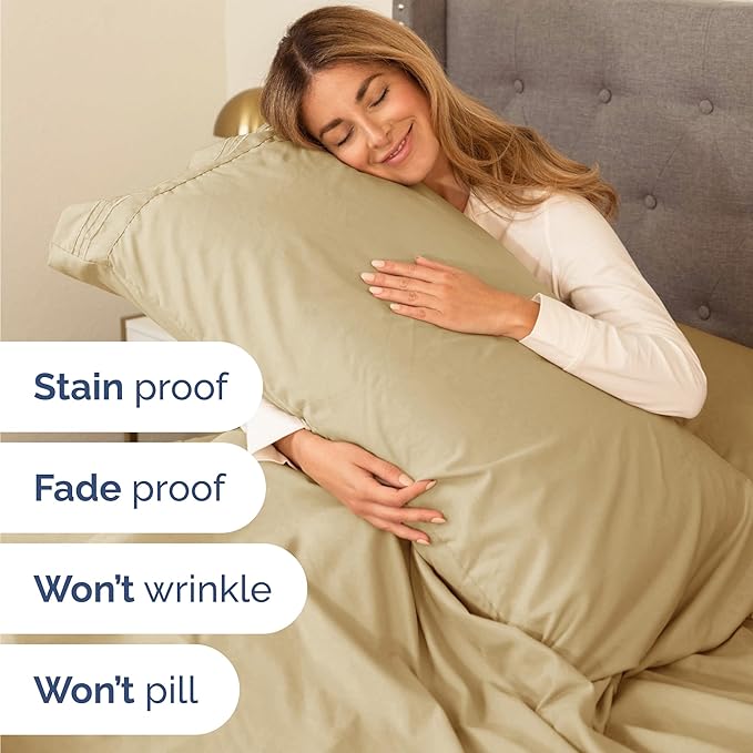 Twin 4 Piece Sheet Set - Cooling, Comfy & Breathable - Hotel Luxury Bedding, Includes Fitted Sheet for Women, Men, Kids and Teens - 1 Flat, 1 Fitted Sheet, 2 Pillowcases with Deep Pockets - Beige