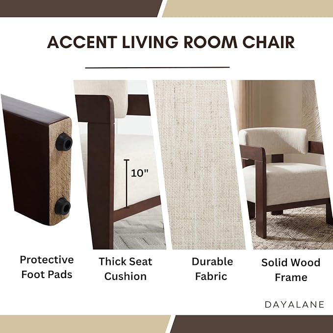 Beige Linen Accent Chairs Set of 2, Cozy Upholstered Living Room Chair for Bedroom, Walnut Wood Frame, Vintage Modern Lounge Reading Chair for Apartment Waiting Room Office,Beige
