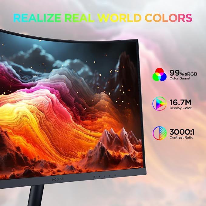 KOORUI 27 Inch Curved Monitor FHD 1080P 144Hz Gaming Office Computer Monitors, 1500R PC Screen with HDMI VGA, Eye Care TÜV Rheinland Certified, Tilt Adjustable, Black.
