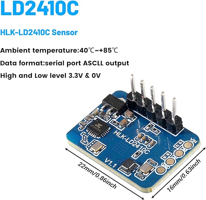 XIITIA 1pc LD2410C Human Presence Radar Sensor Module HLK-LD2410 Sensor Module LD2410 Millimeter Wave Radar Sensor Module Non Contact 24GHz ISM Band Serial Port IO Level Output