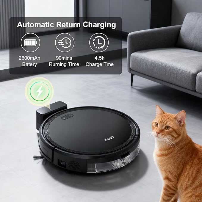 FGID Robot Vacuum and Mop Combo, 2 in 1 Mopping Robotic Vacuum Cleaner w Schedule,Robot Vacuum Self Emptying App/Remote,5000Pa Strong Suction, Slim, Ideal for Hard Floor, Pet Hair, Low-Pile Carpet