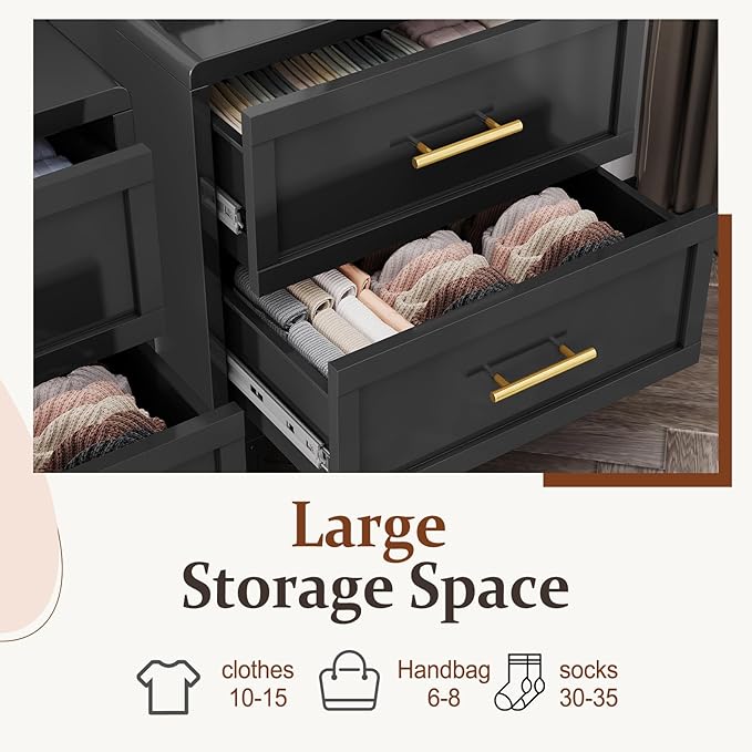 Metal Small Dresser for Bedroom, Black Dressers & Chest of Drawers, 3 Drawer Dresser with Curved Corner, Storage Cabinet for Living Room, Entryway, Home Office (Black, 24" W)