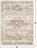 Washable Neutral Farmhouse Large Entryway Rug, 3x4 Area Rugs for Kitchen, Bedroom, Nursery Room, Boho Vintage Floral Non-Slip Throw Rug Low Pile Stain Resistant (3x4 Beige/Latte) - Image 2