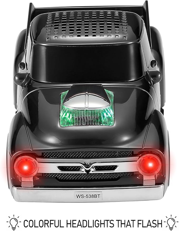 WSTER WS-538 Retro Pickup Truck Bluetooth Replica Speaker – Portable Wireless Car Model Speaker with FM, TWS, LED Party Lights, USB/TF Playback, Built-in Microphone, Type-C, Surprise Gift(White)