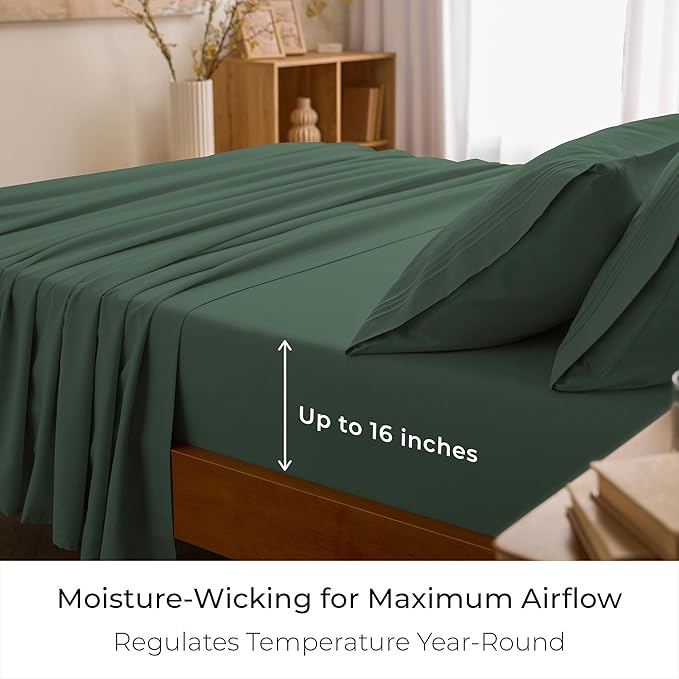 Mellanni Twin Sheet Set - 4-Piece Iconic Collection Bedding, (Including 2 Pillowcases), 16-Inch Deep Pocket, Easy Care, Extra Soft, Cooling Sheets, Brushed Microfiber - Emerald Green