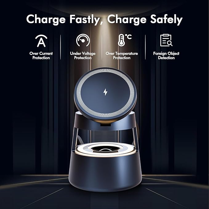 5 in 1 Magnetic Wireless Charger Bluetooth Speakers and Night Light for Apple Mag Safe iPhone 17 16e 16 15 14 13 12 Pro Max iWatch and AirPods Fast Charging Station Gift Ideal for Men Teenage Boys