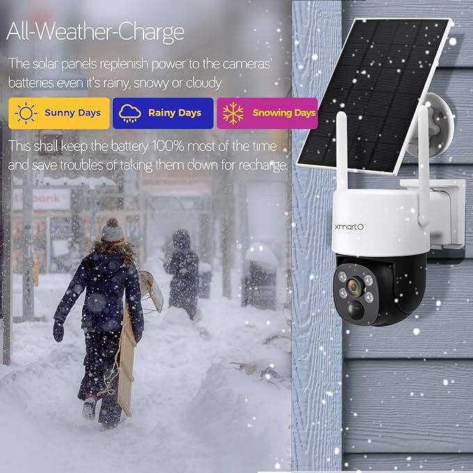 [Night Color] XMARTO 2K HD Wireless Solar Security Camera System with Starlight Color Night Vision, PTZ Control, Long Range WiFi6, Easy Mobile View, HDMI View on Monitor/TV, 0 Monthly Fee, 1TB HDD
