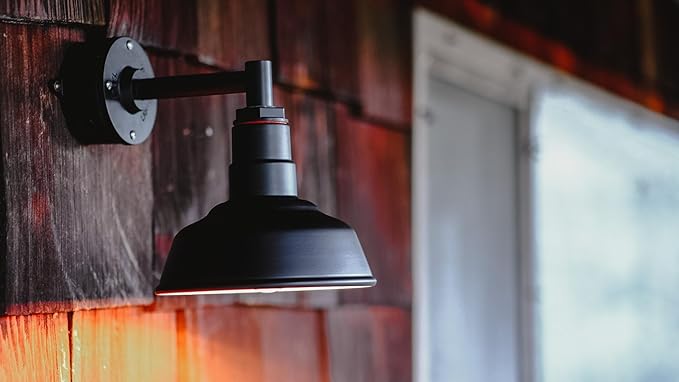 Steel Lighting Co. Hawthorne Barn Light | Outdoor Wall Mounted | 8 inch Dome | 16 inch Gooseneck| Small Farmhouse Light Made in America | Galvanized Exterior/Galvanized Interior