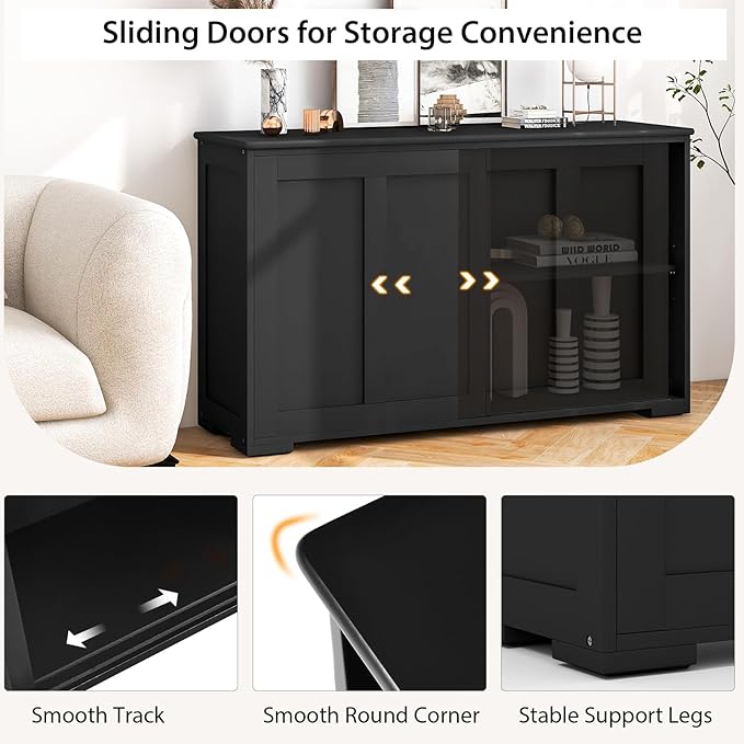 Costzon Sideboard Buffet Cabinet of 2, Wooden Kitchen Storage Cabinet with Adjustable Shelf, Sliding Barn Door, Accent Coffee Bar Cabinet Console Table for Living Room, Dining Room, Hallway