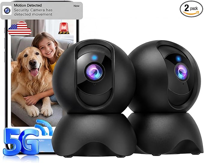 YYSY 2K 2.4GHz & 5GHz Indoor Security Camera, 2 Packs Pet/Dog/Baby Security Camera with Phone App, 360° Pan-Tilt WiFi Cameras for Home Security, 2-Way Audio, Night Vision, Auto-Tracking, Privacy Mode