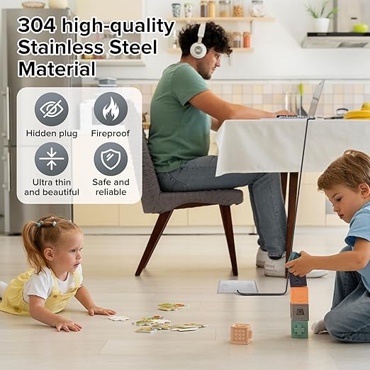 Vagueior Recessed Flat Hidden Floor Electrical Outlet Box Kit,Stainless Steel Cover with 4 * 20A Tamper-Resistant Receptacle Outlet and 5V/4.8A USB Port,UL Certified,Silver