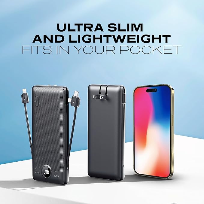 Statik GoHub Slim Portable Charger with Wall Plug, Portable Charger Built in Cables, Universal Charging Station Multiple Devices, 10000mAh Power Bank USB C Portable Phone Charger Battery Pack 1 Pack