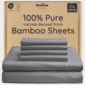 Bambaw 100% Viscose Derived from Bamboo Sheets Queen Size Set – 6pcs Deep Pocket Cooling Queen Sheets, Fits Up to 16'' with Elastic Corner Straps, Buttery Soft Sheets Queen (Dark Gray)