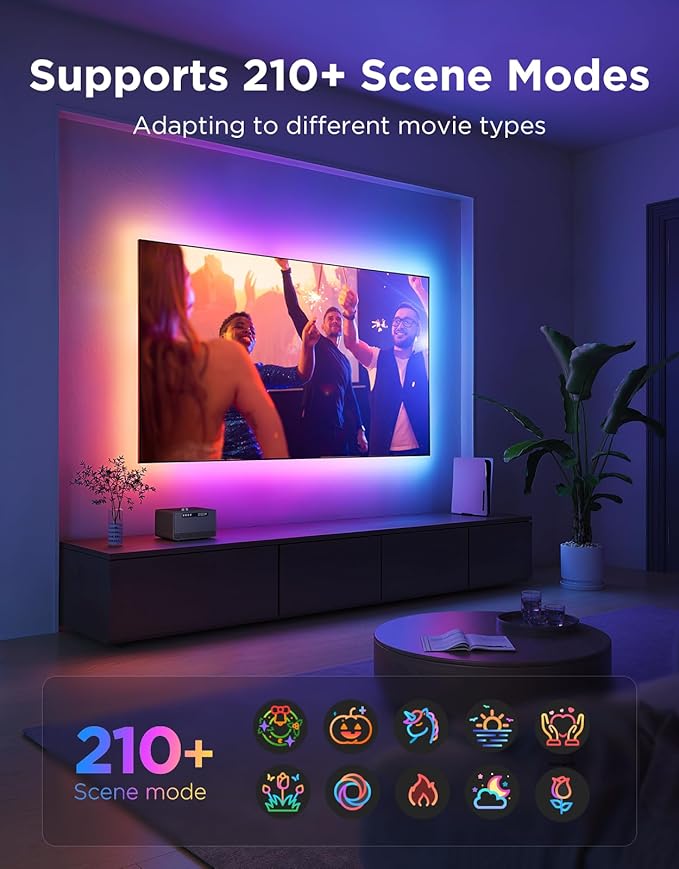 Govee TV LED Backlight 2, 18.4ft Cuttable TV Lights for 32-86 Inch TVs, Color Changing RGBWIC LED Strips Lights with 210+ Scene Modes & Music Sync, Smart APP and Voice Control, Easy Install