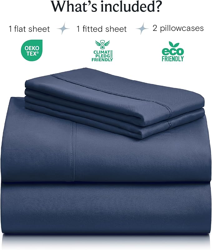 LuxClub 4 PC Full Sheet Set, Deep Pockets Wrinkle Free Cooling Bed Sheets Hotel Bedding for Women, Men, Kids & Teens, Includes 1 Fitted Sheet, 1 Flat Sheet and 2 Pillowcases-Soft Navy