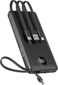 VEEKTOMX Portable Charger Built-in Cables,10000mAh Power Bank for iPhone,Fast Charge USB C Battery Pack Travel Essentials Powerbank Compatible with iPhone 17/16/15/14, Samsung S25/24, Android, etc