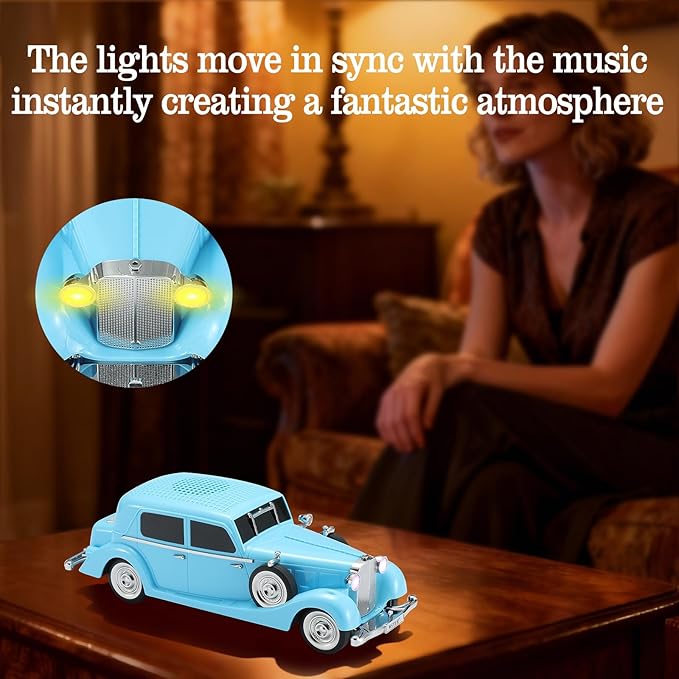 WSTER Vintage Car Bluetooth Speaker, Retro Classic Model with Powerful Sound, Built-in Mic, TWS Dual Pairing, Multi-Interface Output, Portable Wireless Outdoor Speaker for Parties & Beach (Blue)