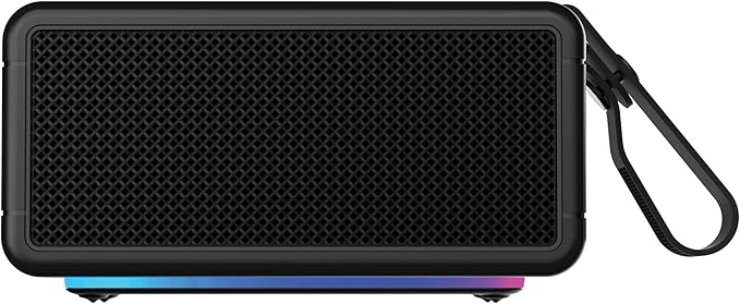 AT&T Essentials Retro 40W Bluetooth Speaker, IPX6 Waterproof, Bluetooth 5.3, LED Light Modes, Bass & Treble Control, 12H Battery, USB-C Charging, Outdoor & Indoor Use, Home Audio System - Black