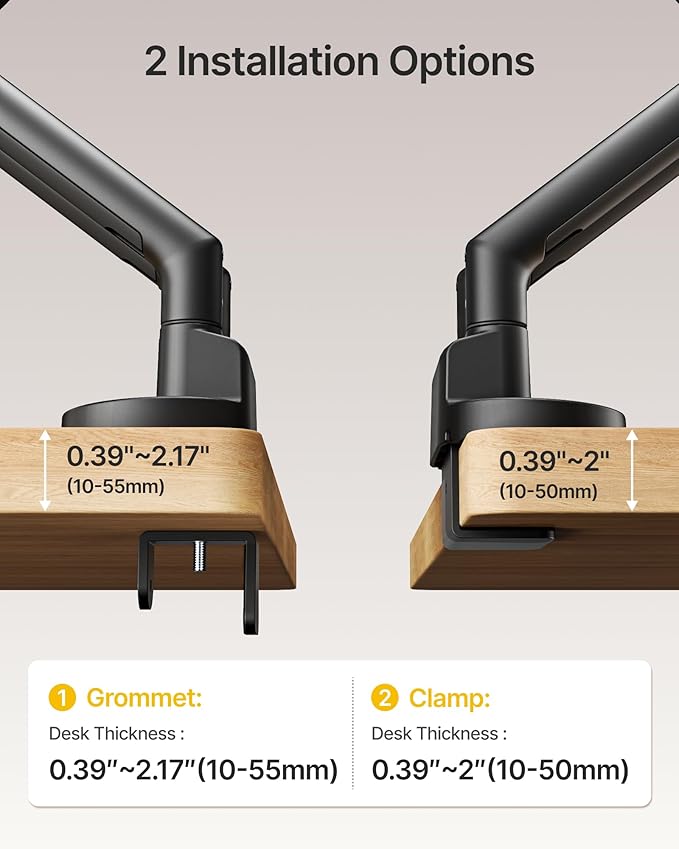 monTEK Dual Monitor Stand for 2 Screens 17 to 35 Inch, Heavy Duty Monitor Mount Arm, VESA Mount Desk Stand with C-Clamp/Grommet Base, Holds up to 24.3 lbs Per Arm, VESA 75/100mm, MA1010BK-D