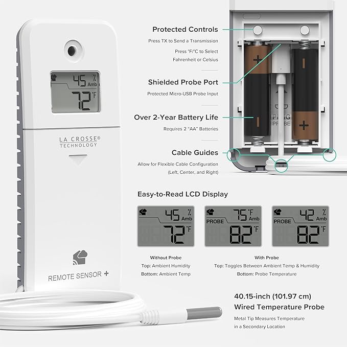 Temp Tracker Probe Wi-Fi Alert System with The Bridge Gateway and a Temperature Probe Sensor with Ambent Temperature and Humidity