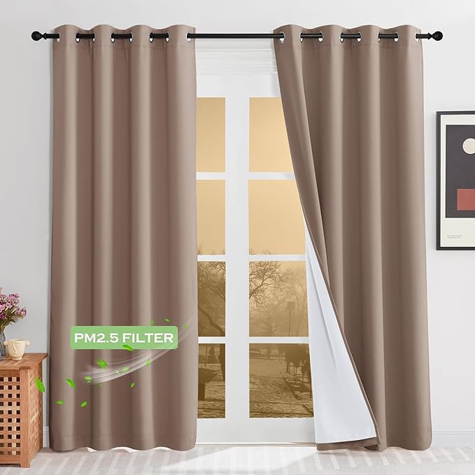 KGORGE Anti Dust Soundproof 100% Blackout Curtains 4 Layers Heavy Duty Energy Efficiency Window Curtains for Living Room Baby Bedroom Home Office Studio, Wide 52 x Long 95 inches, Mocha, 2 Panels