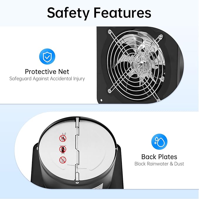 XUFOPLY 7 Inch Exhaust Fan, 110V 100W Wall Mounted Vent Fans 2600RPM Kitchen Bathroom Windows Fan Metal Extractor Fan for Attic, Garage, Window Ventilation (Black, 7 Inch)