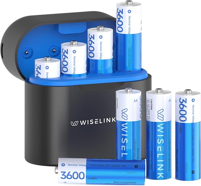 8-Pack Rechargeable AA Batteries Lithium with Charger, 1.5V 3600mWh High Capacity Double A Battery, Smart Charger for AA Lithium & NiMH, Long Lasting Li-ion AA Batteries, Recharge up to 2500+ Cycles